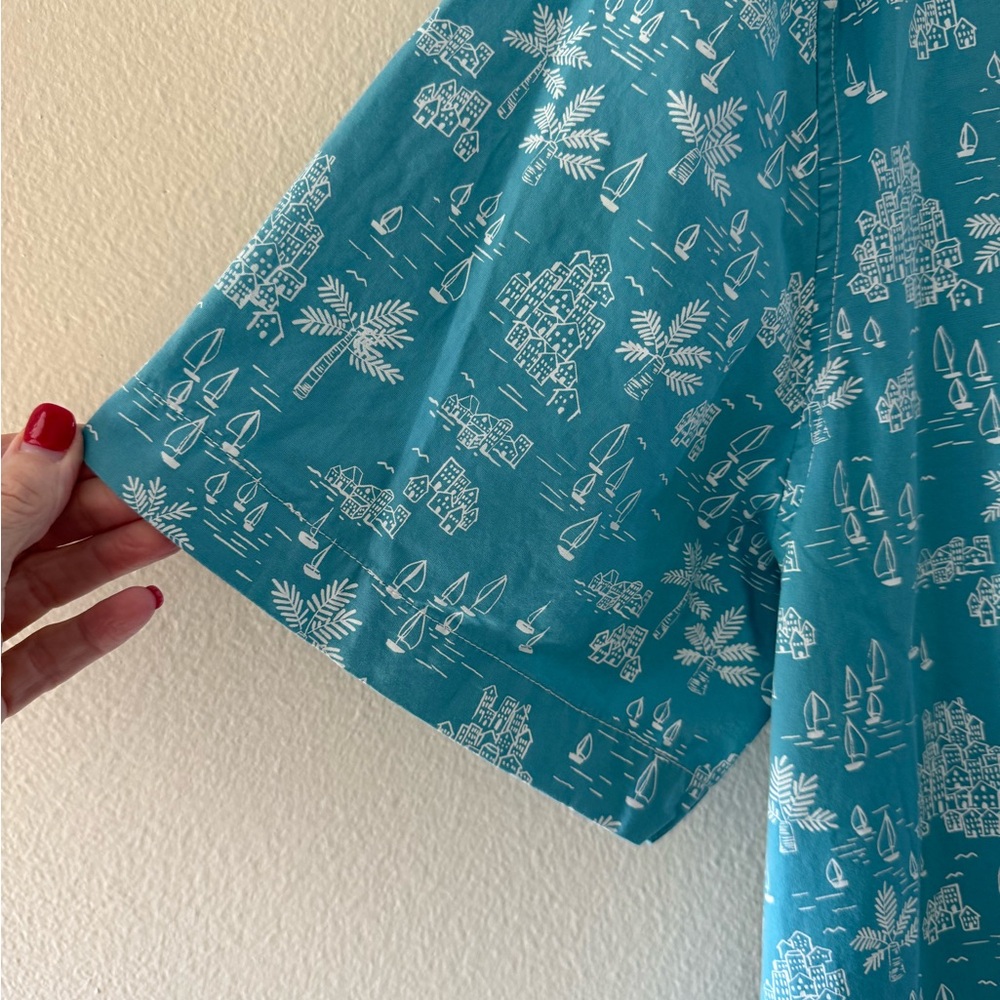 Tommy Bahama Men’s Tropical Print Turquoise Button Down Shirt - Picture 4 of 7